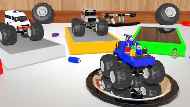 Monster Street Vehicles Names & Sounds | Color Changing Monster Trucks | 3D Animated Super Games смотреть онлайн
