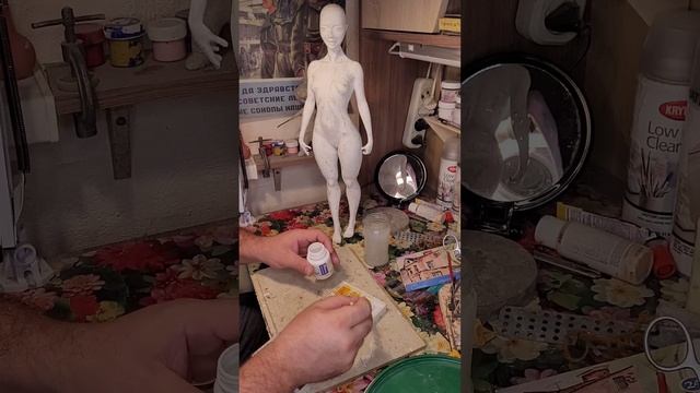 работа над куклой из папье-маше, подготовка под покраску смотреть онлайн