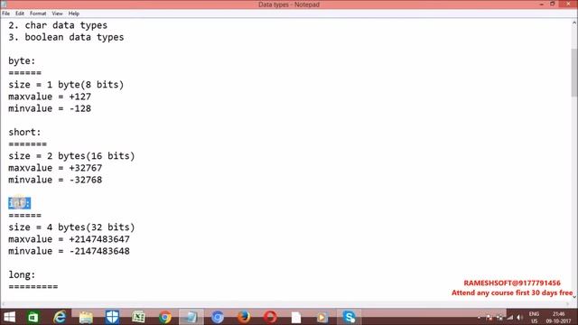 RAMESHSOFT:Data Types in Java смотреть онлайн