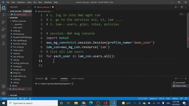 Boto3 : First program | Understanding Resources & Client | Printing IAM users through python | смотреть онлайн