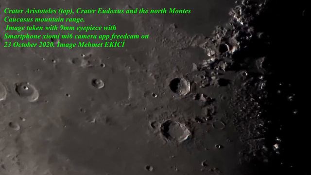 Crater Aristoteles (top), Crater Eudoxus 8 inch newtonian telescope 2200mm смотреть онлайн