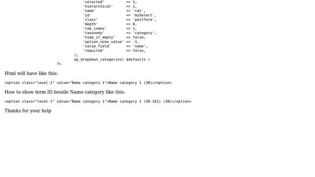 Wordpress: How to show Term ID beside Name Category with wp_dropdown_categories()? смотреть онлайн