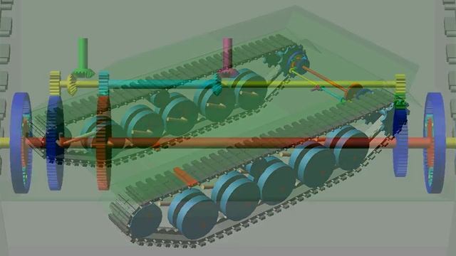 Adams Tracked Vehicle Toolkit - Tank with Cross Drive turning around смотреть онлайн