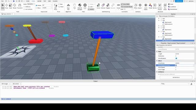 Механические ограничения Rope и Rod в Roblox