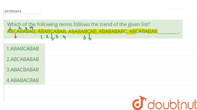 Which of the following terms follows the trend of the given list?ABCABABAB, ABABCABAB, ABABABCAB... смотреть онлайн