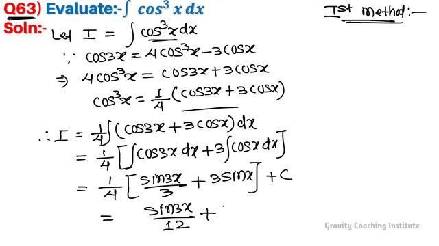 Q63 | Evaluate ∫cos^3x dx | Integral of cos cube x | Integration of cos cube x | Integrate cos^3 x смотреть онлайн