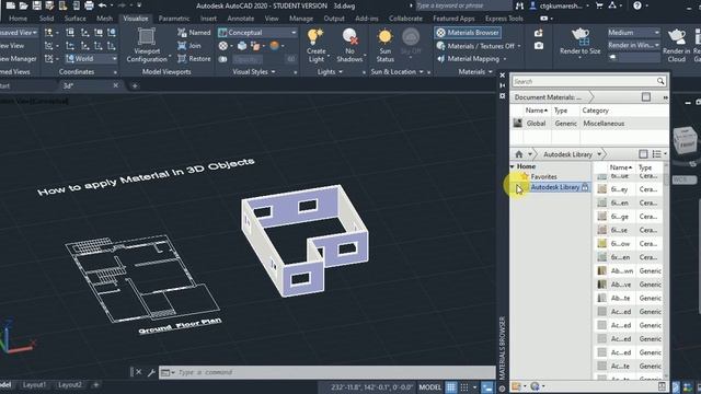 APPLY MATERIAL IN AUTOCAD 3D - How to apply Materials in Autocad 3D Objects смотреть онлайн