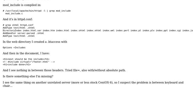 Apache Server-Side Includes Refuse to Work (Tried everything in the docs but still no joy) смотреть онлайн
