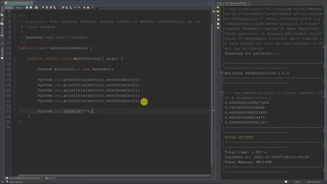 Java Ejercicio: 405 Generación Números Reales Aleatorios con el Método nextDouble() de Random смотреть онлайн