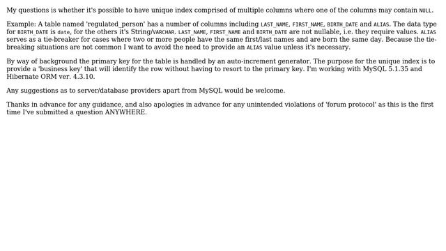 Databases: Unique Index/Constraint with multiple columns, one column is nullable смотреть онлайн