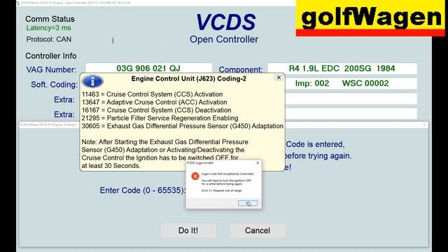 VCDS-VAG 01-engine ECU security access code? /VW Golf 5 tested/ смотреть онлайн