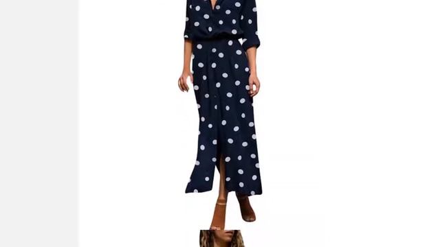 Женское летнее длинное платье в горошек с длинным рукавом на пуговицах вечерние платья для пляжа ви смотреть онлайн