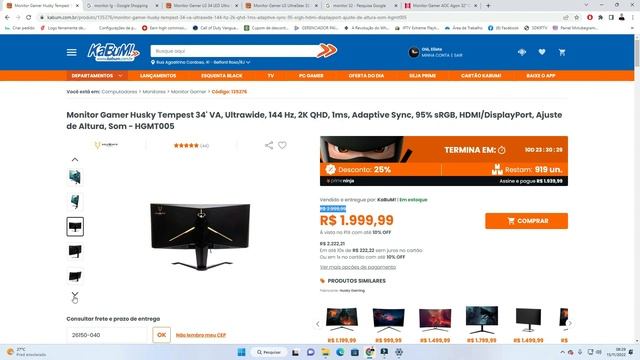 COMPREI Monitor Gamer Husky 34 k Tempest 34' VA, Ultrawide, 144 Hz, 2K QHD, 1ms, VALE APENA? смотреть онлайн