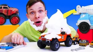 Игры машинки - ДЖИП на Автомойке Фёдора! Тачка Черепашки Ниндзя вся в Пене! Смешные видео для детей