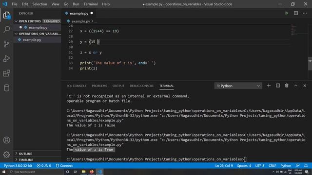 Boolean and Arithmetic operations on variables in python смотреть онлайн