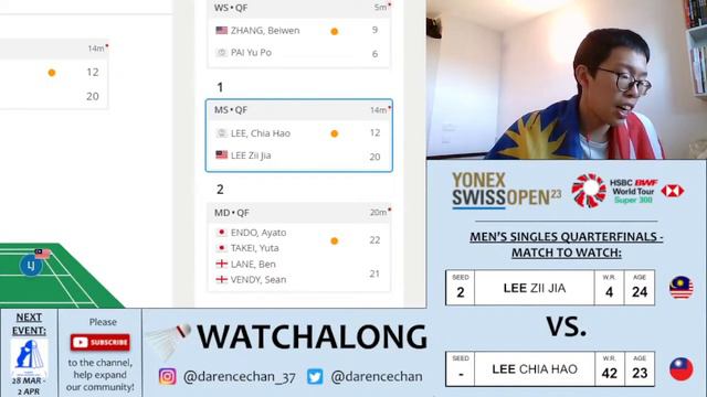LEE CHIA HAO 🇹🇼 vs. LEE ZII JIA 🇲🇾 LIVE! Swiss Open 瑞士公开赛 QFs | Darence Chan Watchalong смотреть онлайн