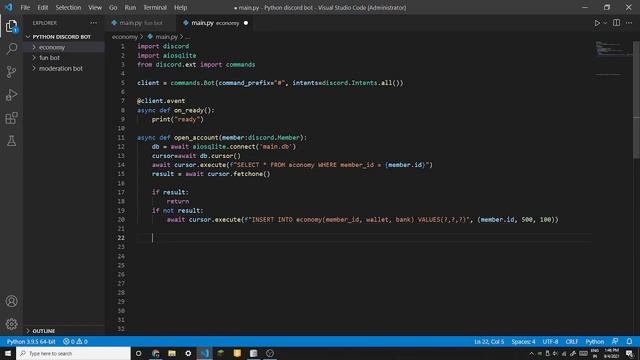 Economy Bot With Aiosqlite | Discord.py