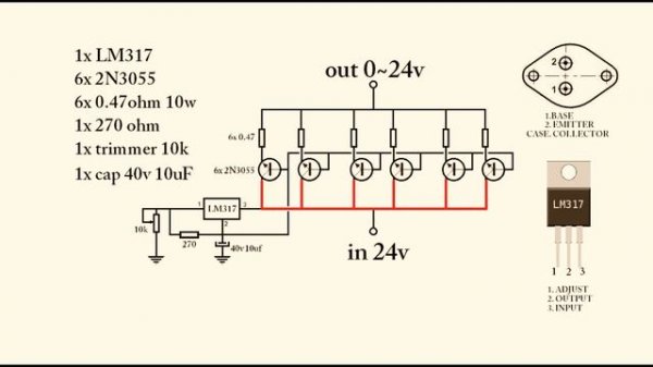 Adjustable Power Supply 2n3055 lm317