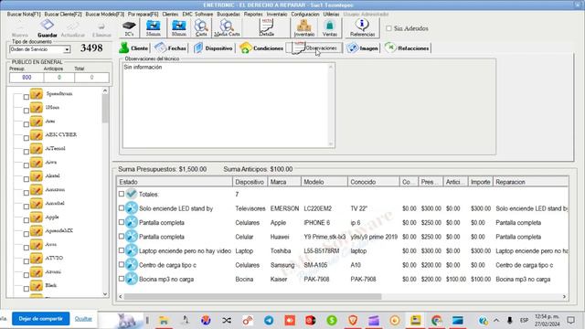 EMC software || v2024 Talleres || como registrar una Nota de servicio