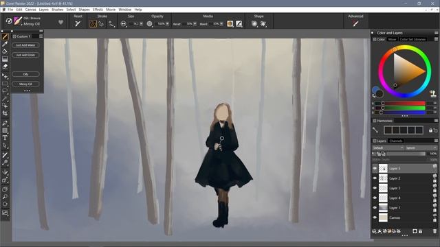 Corel Painter 2022 - Digital oil painting and particles | Winter snow смотреть онлайн