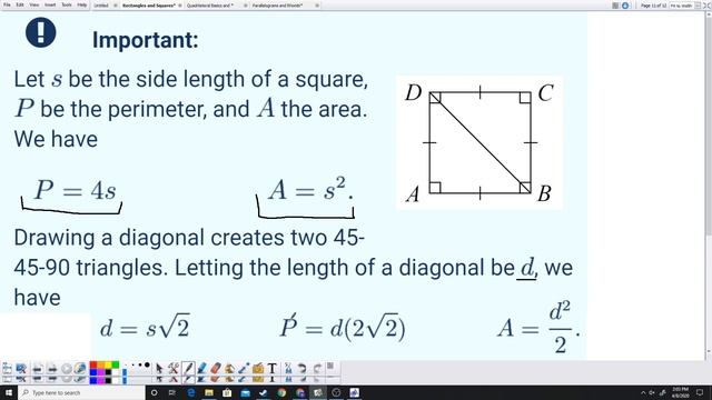 Finding the Area and Perimeter of a Square Given the Diagonal смотреть онлайн