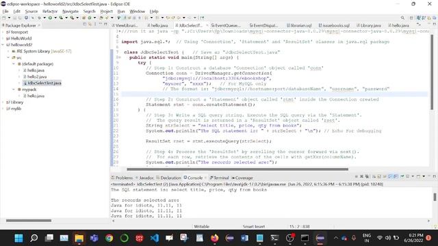 JDBC-6 Running a Java JDBC program in Eclipse смотреть онлайн
