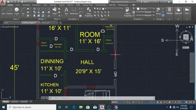 AUTOCAD Building Layout For Beginners In Tamil- Making a simple floor plan | BUILDING LAYOUT DIAGRA смотреть онлайн
