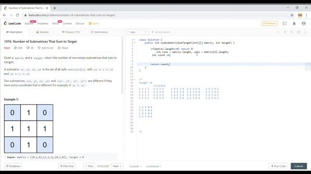 Leetcode 1074 | Number of Submatrices That Sum to Target | Dynamic Programming (Algorithm Explained смотреть онлайн