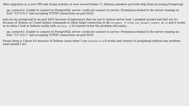 DevOps & SysAdmins: PHP cant connect to postgreSQL in Centos 7 Selinux смотреть онлайн