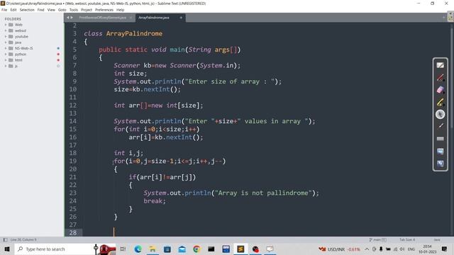 java program to check that an array is palindrome or not смотреть онлайн