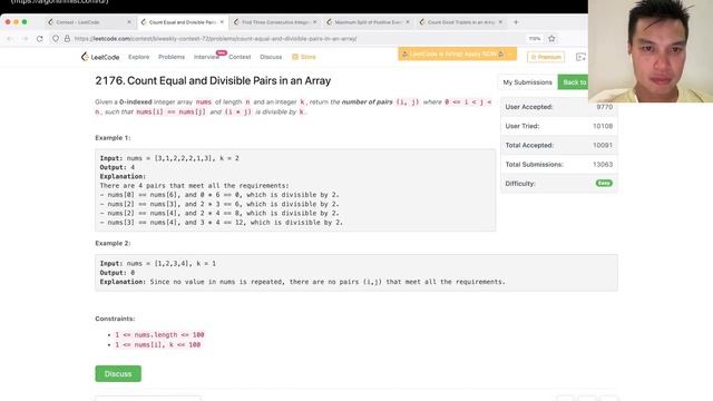 2176. Count Equal and Divisible Pairs in an Array (Leetcode Easy) смотреть онлайн