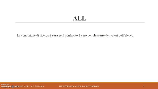 Linguaggio SQL: Predicati ANY, ALL e EXISTS смотреть онлайн