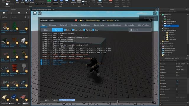 ROBLOX STUDIO | How to use the Output/Developer Console (Parts, WalkSpeed, JumpPower) смотреть онлайн