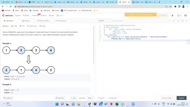 Swap Nodes in Pairs Leet Code Problem Python||C++ смотреть онлайн