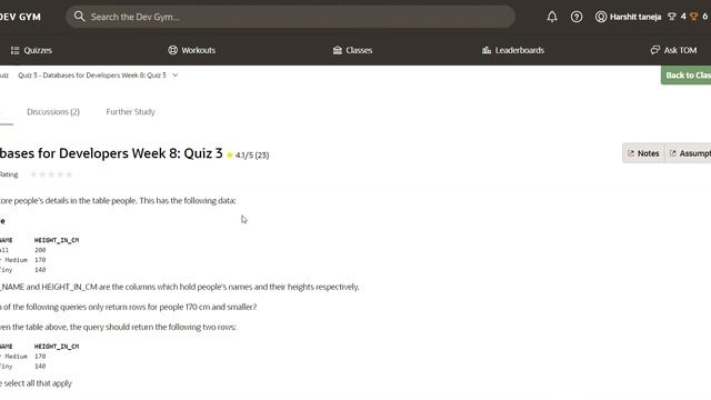 ORACLE Databases for Developers: Foundations: Module 8 Week 8 Quiz 1-5 solution (DEV GYM) смотреть онлайн
