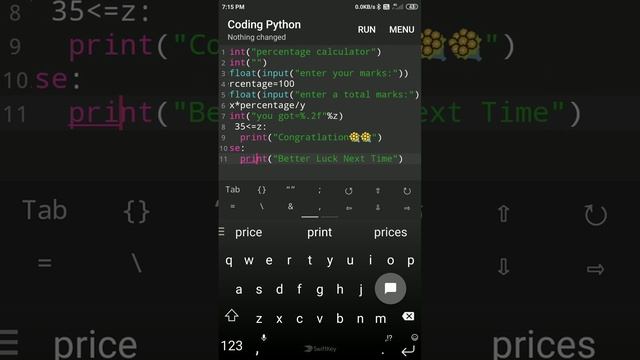 #Calculate your mark in percentage% # Python code to calculate %#simple coding# смотреть онлайн