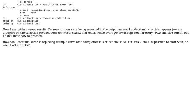 Databases: How can I replace multiple correlated subqueries in the SELECT clause by LEFT JOINs? смотреть онлайн