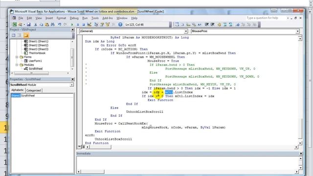 Excel VBA USERFORMS #23 Use the Mouse Scroll Wheel without changing selection Example included смотреть онлайн