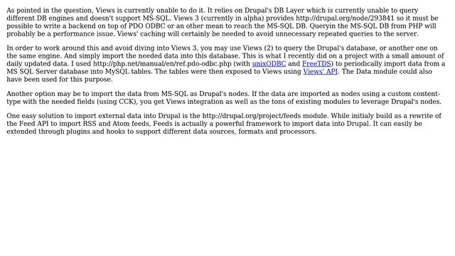 Drupal: How to access data from external MS SQL database tables in a Drupal site running on MySQL? смотреть онлайн