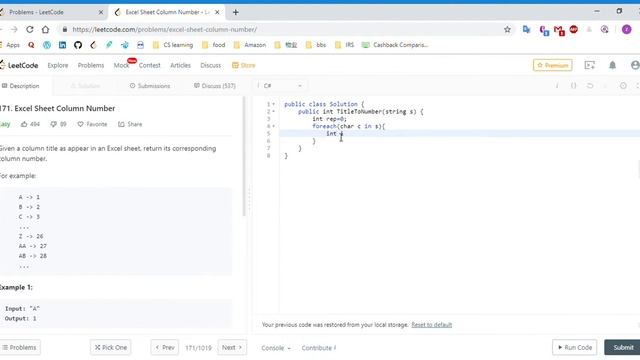 (C#)LeetCode 171 Excel Sheet Column Number смотреть онлайн