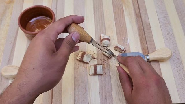 Satisfying Video| Kinder Bueno White Chocolate Cutting With A Small Knife Into Small Pieces | ASMR