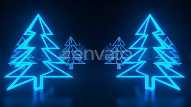 Christmas trees, blue neon glow icon on darkness black background | Motion Graphics - Envato ele... смотреть онлайн