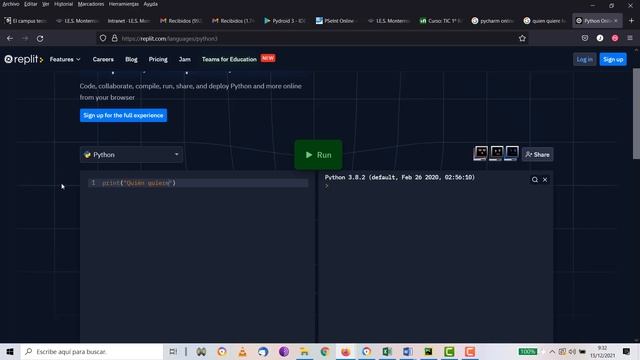 Programación en Python editor online replit.com TIC ESO Bachillerato IES Monterroso смотреть онлайн