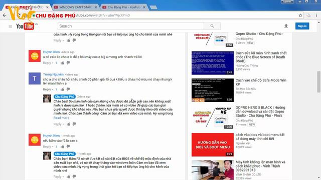 Trả lời bạn xem Vlog - KHẮC PHỤC LỖI KHỞI ĐỘNG KHÔNG VÀO ĐƯỢC WINDOWS #02- Chu Đặng Phú - Phu's Vlo смотреть онлайн