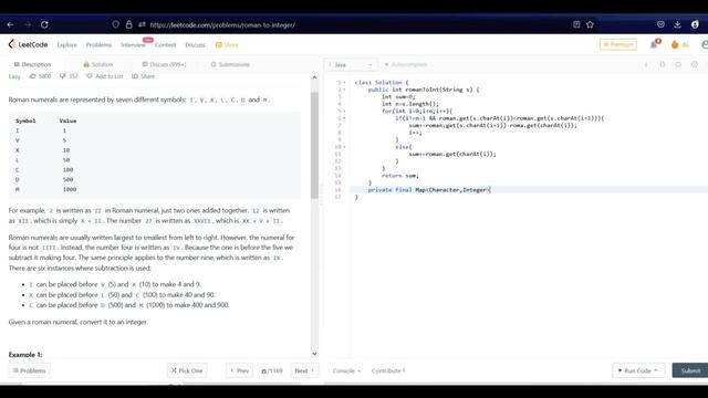 13. Roman to Integer | java solution смотреть онлайн