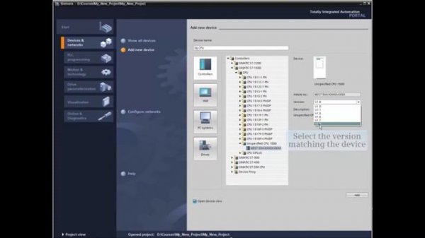 02: Add an Unspecified CPU Online in TIA Portal