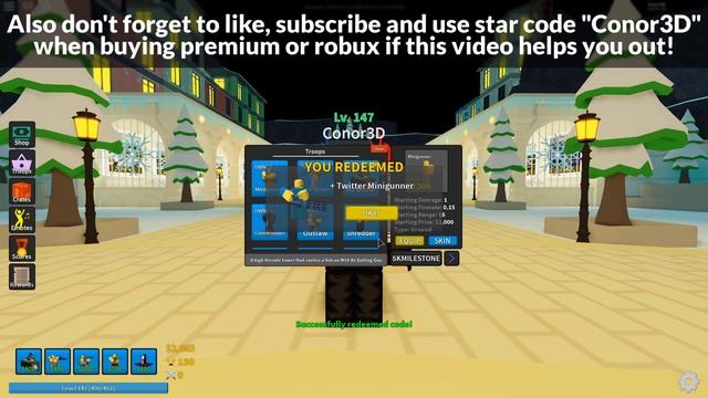 CODE FOR THE TWITTER MINIGUNNER SKIN in TOWER DEFENSE SIMULATOR | Roblox смотреть онлайн