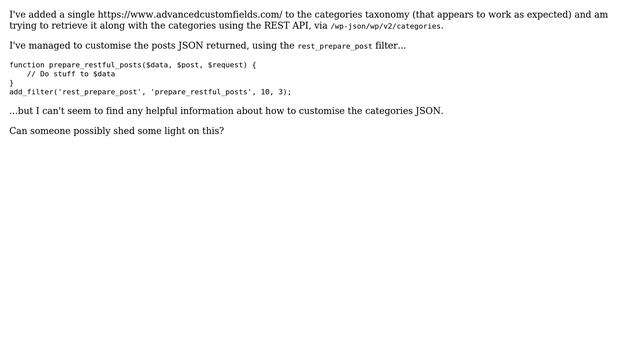 Wordpress: Retrieve custom fields on Categories, using WP-API смотреть онлайн
