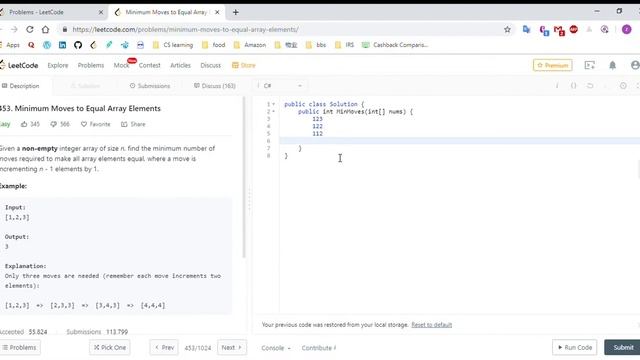 (C#)LeetCode 453 Minimum Moves to Equal Array Elements смотреть онлайн