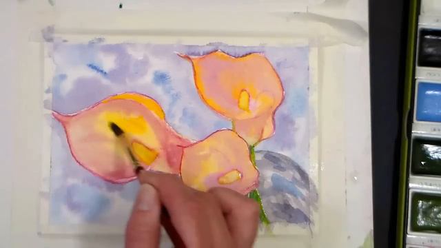 Calla Lily Watercolor Painting REAL-TIME Full Tutorial смотреть онлайн
